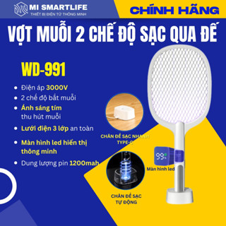 Vợt Muỗi Thông Minh 2 chế độ 991/ 959 kèm đèn tím (2 Chế độ: Thủ công/ Đèn bắt muỗi) có đế sạc tiện dụng WD991/959/834