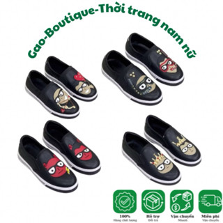 GIÀY LƯỜI NAM, GIÀY SLIP ON HỌA TIẾT MẶT QUỶ, CHẤT LIỆU DA PU BỀN ĐẸP Full box