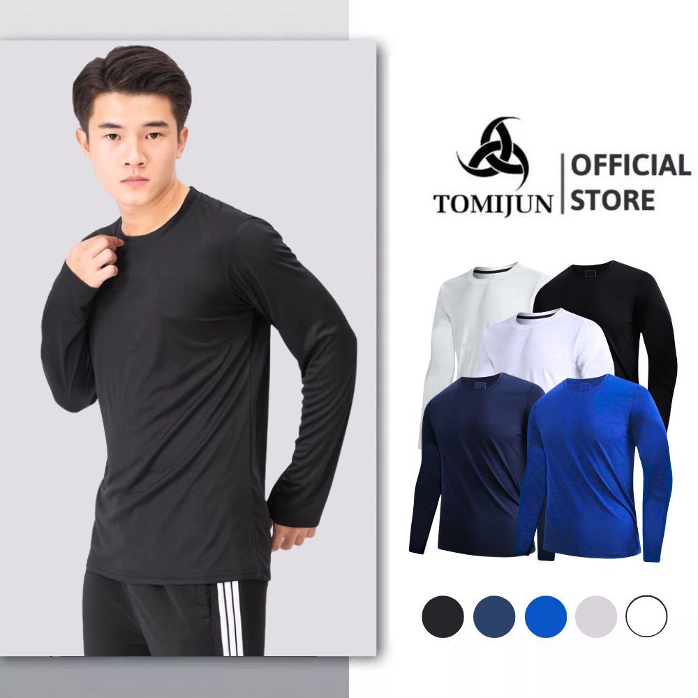 Áo thun nam tay dài TOMIJUN Giữ nhiệt thể thao nam co giãn, giữ ấm, màu sắc trẻ trung và năng động
