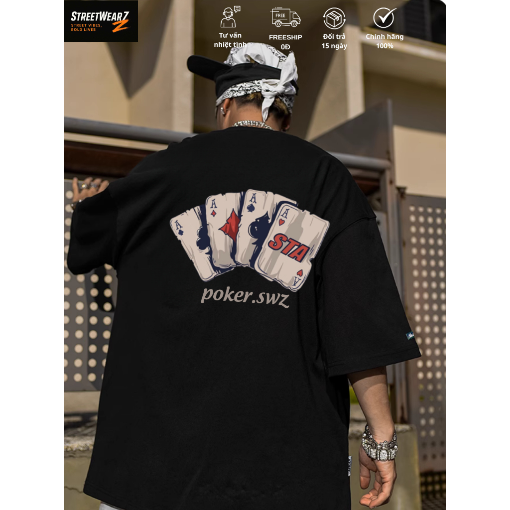 [VOUCHER RA MẮT 50K] Áo thun form Boxy POKER phong cách đường phố USA Vintage áo phông cá tính Local