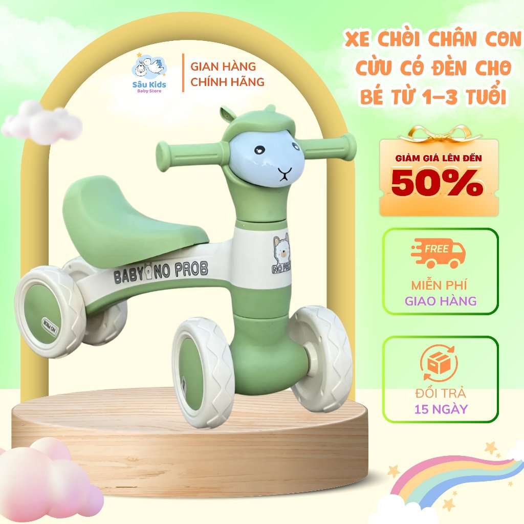 Xe Chòi Chân 4 Bánh Hình Con Cừu Có Nhạc Đèn Cho Bé 1–3 Tuổi