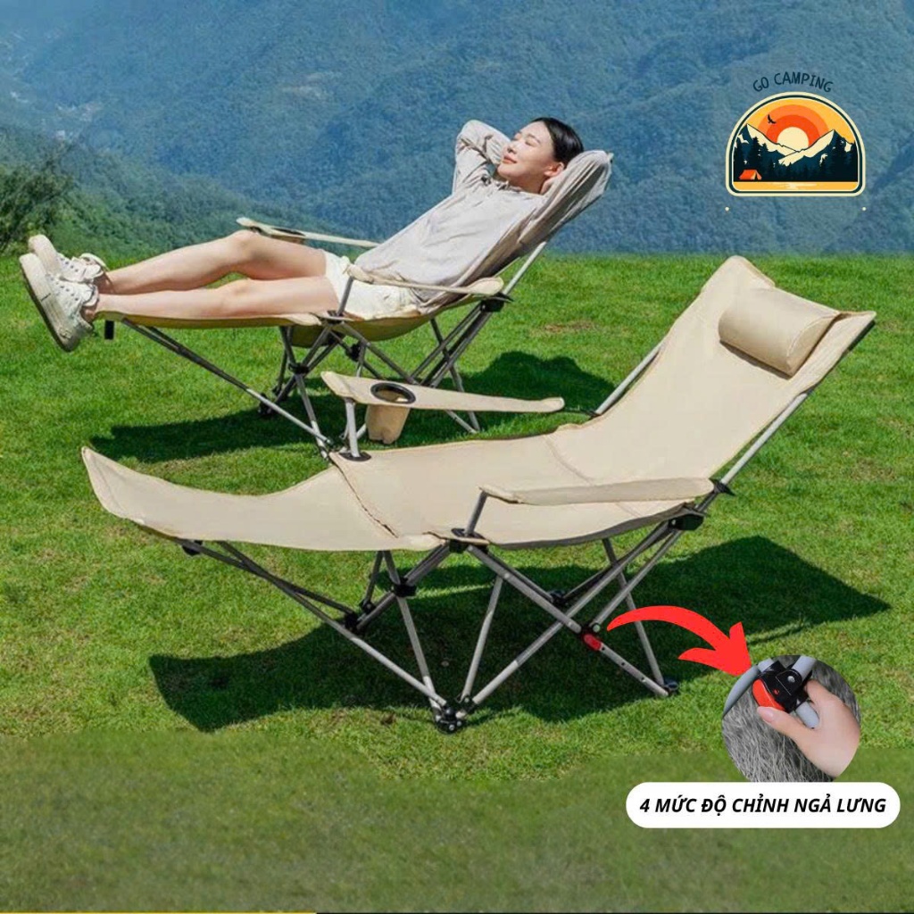 Ghế camping ngả lưng 4 nấc nằm thư giãn, du lịch, nằm bệnh viện, ngủ trưa văn phòng gấp gọn tiện lợi