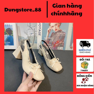  Giày sục nữ cao gót mũi vuông DUNGSTOR88 cao 7 phân  phom to hơn một siez   xinh đi học đi tiệc chất da bóng 
