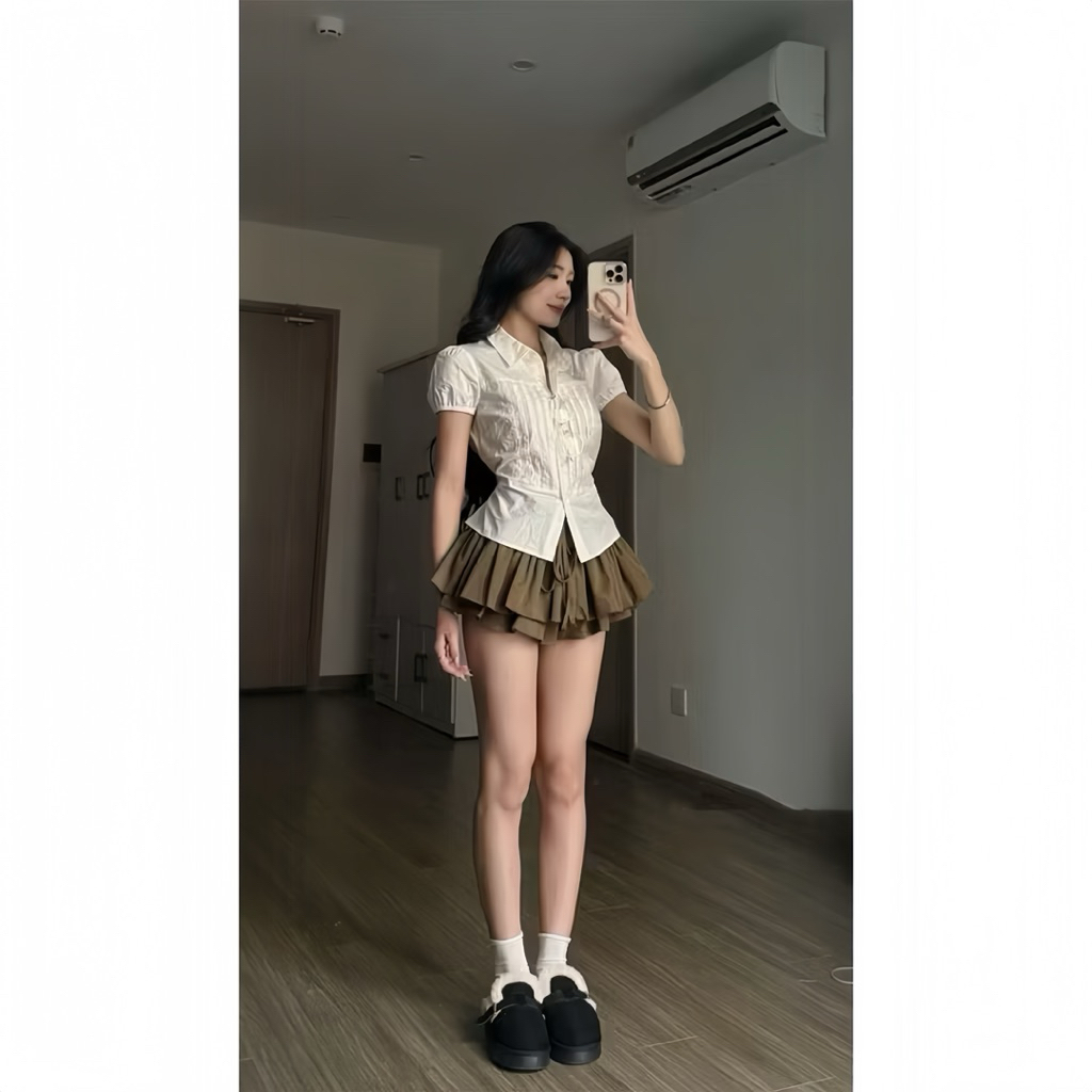Chân Váy Dáng Ngắn Thô Xoè Bồng Đan Dây 2 Tầng Khoá Sườn Chun Lưng | BigBuy360 - bigbuy360.vn