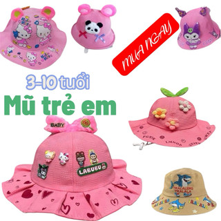   3-8 tuổi  Mũ Bucket cho bé gái nón cho bé gái thiết kế rộng vành giúp che nắng tốt họa tiết đẹp Babythree 1D 