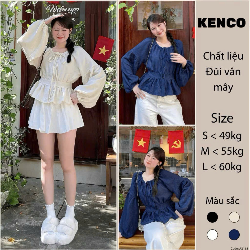 Áo Sơ Mi Cổ Nơ Tay Bồng Thân Bo Eo Chun Lưng Chất Đũi A3168 Kenco clothing.saigon Thời Trang Nữ | BigBuy360 - bigbuy360.vn