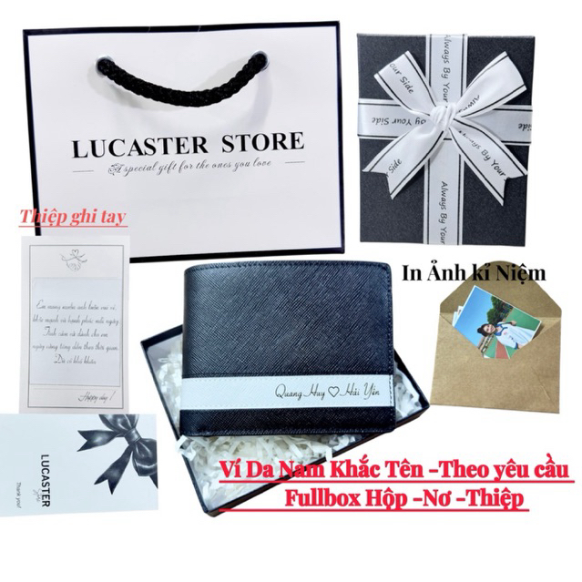 Ví  Da Nam Khắc Tên Theo Yêu Cầu -in tặng ảnh da  thật saffiano nhập khẩu cosmos Lucaster- Fullbox Hộp Quà bh 12 tháng
