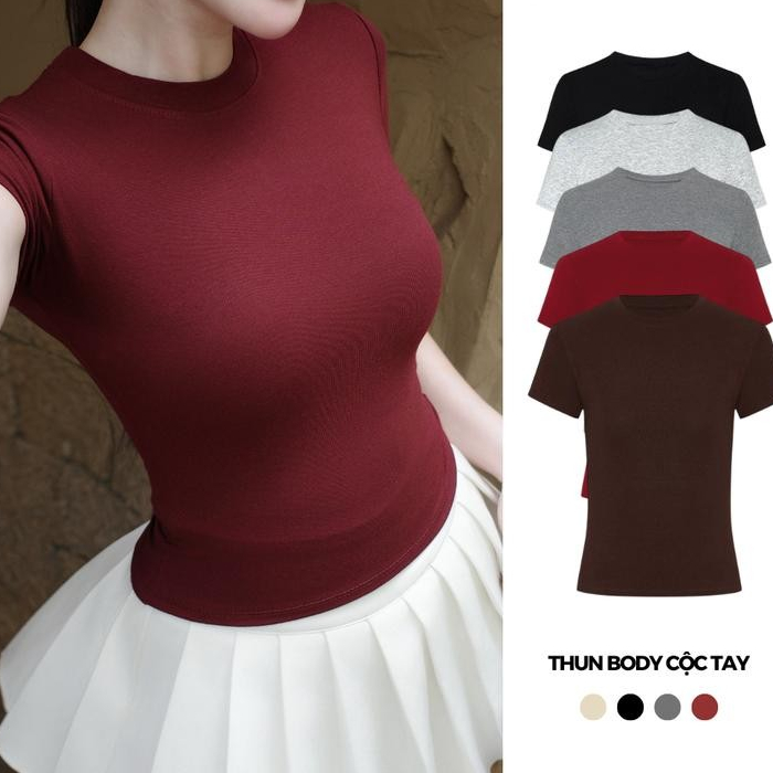 Áo thun ôm body cotton lông mịn co giãn Justdun B18