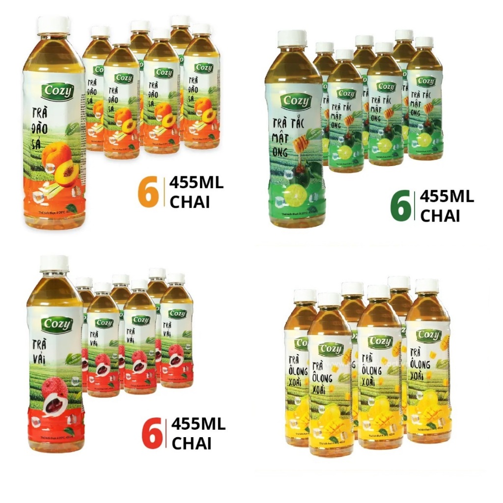  HOẢ TỐC - Thùng 24 Chai - Trà Cozy Nguyên Chất Mix 4 Vị Đàoo - Tắc - Vải - Xoài 