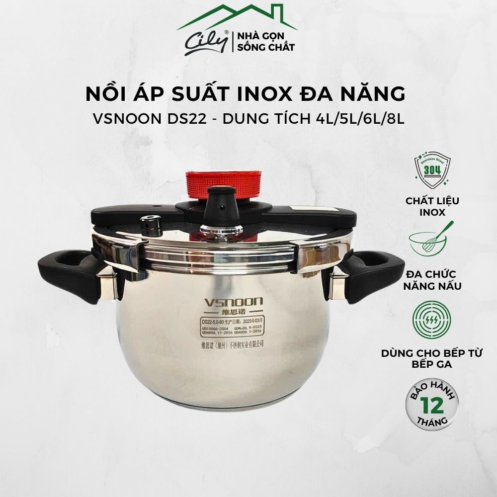 Nồi Áp Suất Đa Năng 4L,5L,6L,8L Dành Cho Bếp Từ, Bếp Ga, Bếp Hồng Ngoại, Chất Liệu Inox  An Toàn Tiện Dụng Dễ Vệ Sinh.