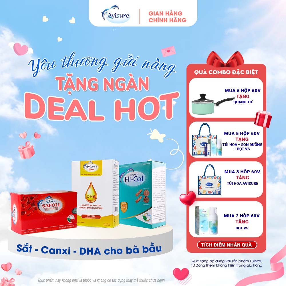 TPBVSK Trọn bộ 3 hộp sắt canxi DHA vitamin cho bà bầu Avisure 60 viên