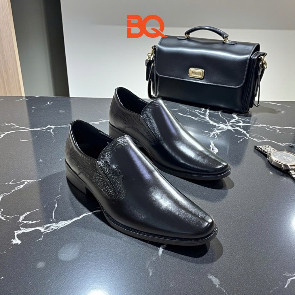 BQ | Giày tây nam size 38-43 giày lười công sở da bò trẻ trung lịch lãm đế cao su êm chân GTM0259