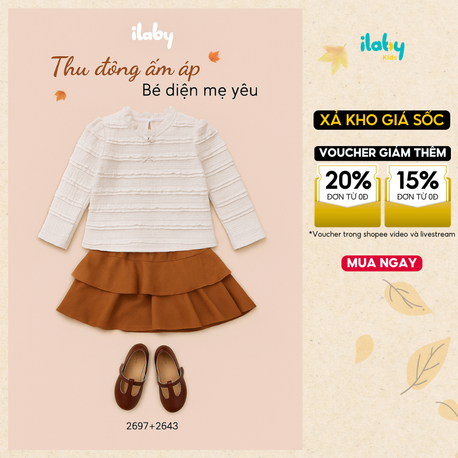 Áo kiểu bé gái ILABY áo thu đông cho bé gái dáng lửng chất cotton dập phối ren đính nơ [2695]