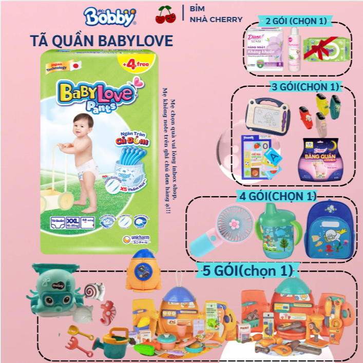 Bỉm quần BabyLove Pants, Tã Quần Baby Love chính hàng Cho Bé đủ size Từ 6-35kg - Ngăn Tràn Cả Đêm