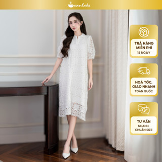  SWANLAKE | Váy Đầm Nữ Ren Lưới Suông Dài Qua Gối Cổ Polo Tay Ngắn Lớp Lót Lụa Hàn Cao Cấp - D11829 