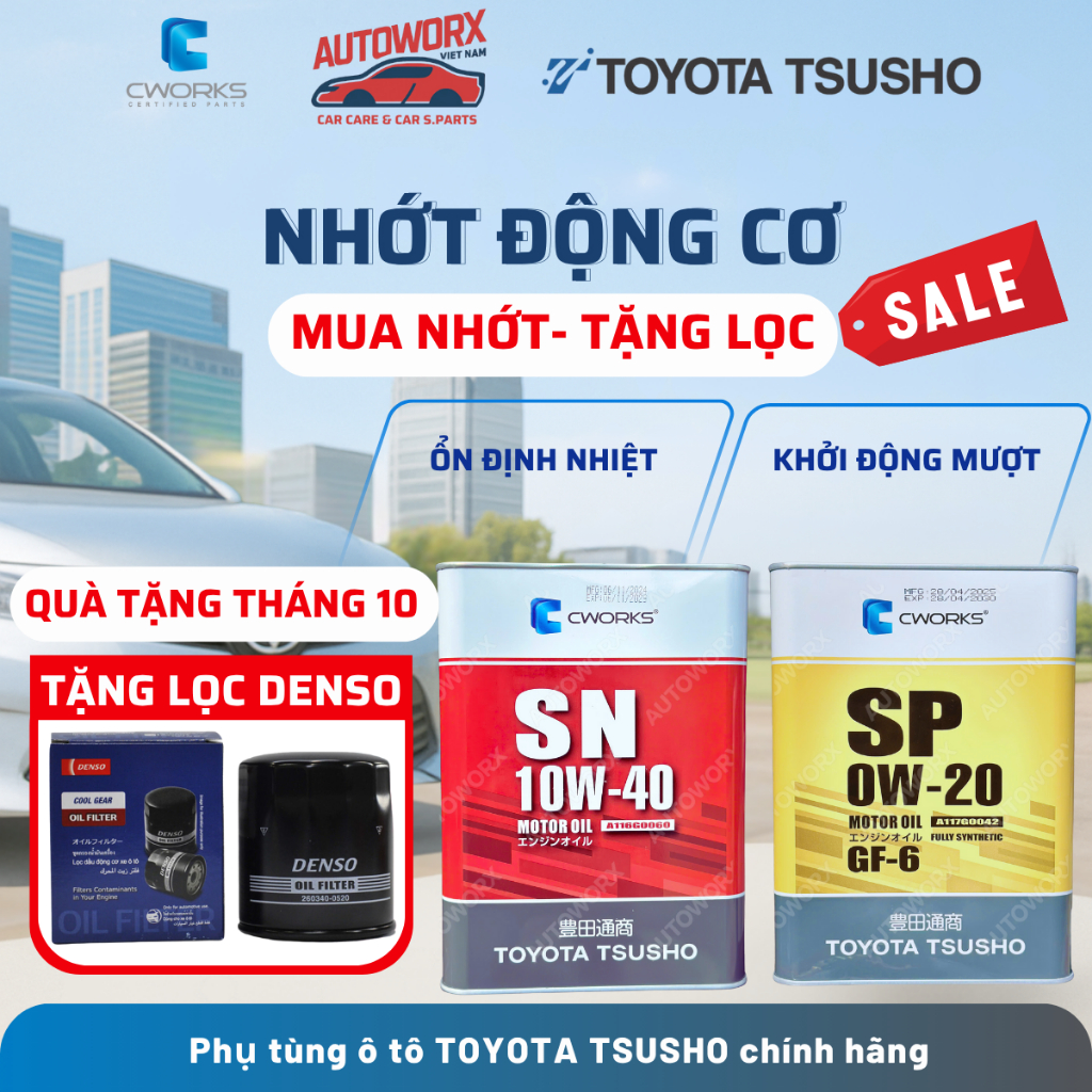[Chính Hãng] Dầu Nhớt Động Cơ Ô Tô - CWORKS TOYOTA TSUSHO - 4L - Tiết Kiệm Nhiên Liệu