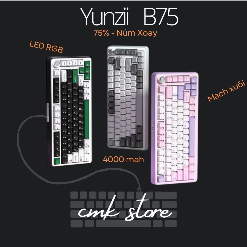 Bàn Phím Cơ YUNZII B75 PRO Không Dây - 3Mode - Hotswap - LED RGB - Mạch Xuôi