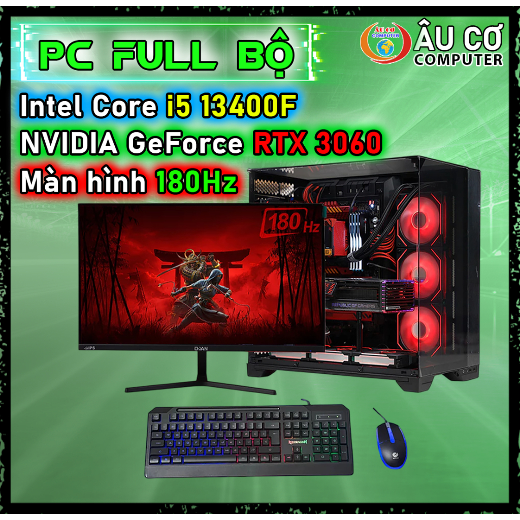 Full Bộ PC Gaming Màn hình 180hz / i5 13400f / RTX 3060 12G / Ram 16Gb / SSD 512Gb, Case Gaming, Cây Gaming chơi game