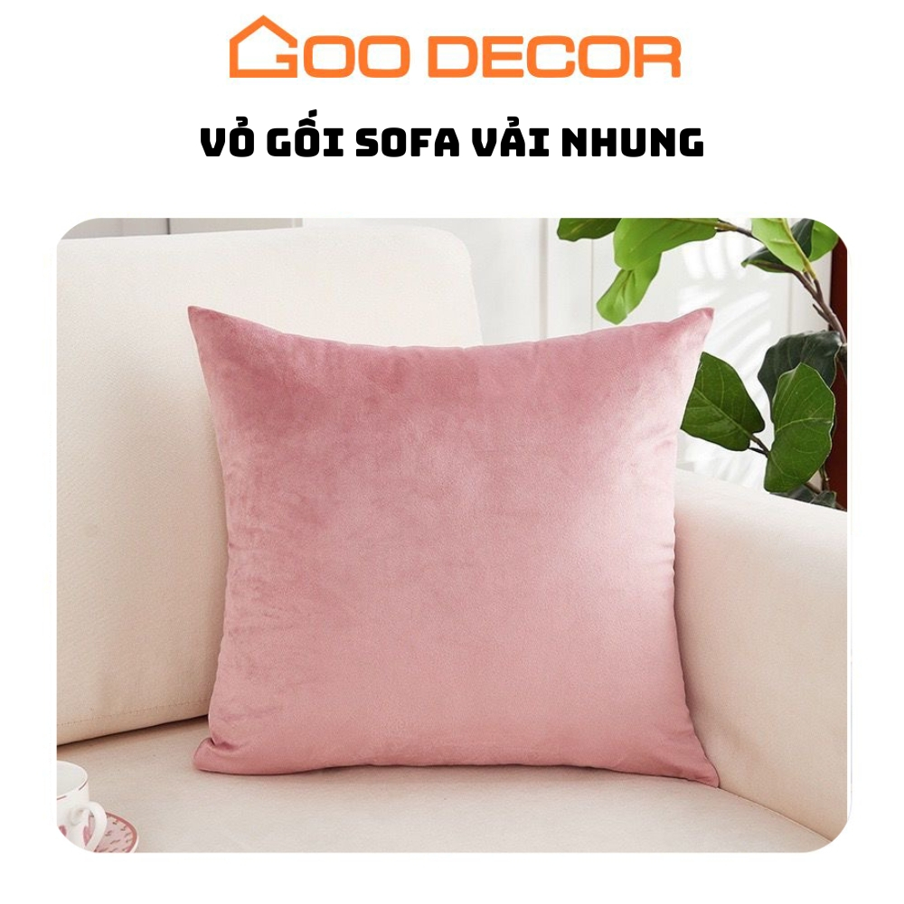Vỏ gối sofa vải nhung trơn, bọc gối tựa sofa 40x40 hình vuông - GOO Decor
