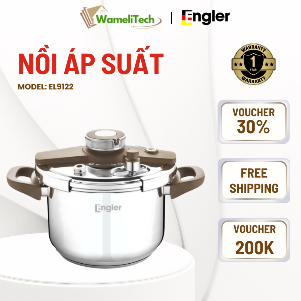 Nồi Áp Suất Engler EL9112 Dung Tích 6L Inox 304 Chống Gỉ Đáy Dày 3 Lớp Dùng Cho Mọi Loại Bếp