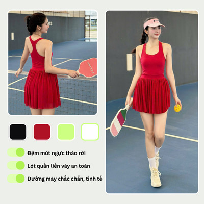Váy Tennis Nữ Livan LV25S04F404 Có Đệm Mút Ngực, Lót Liền Quần Tiện Lợi, Co Giãn Thoải Mái, Mặc Đẹp Chơi Pickle Ball