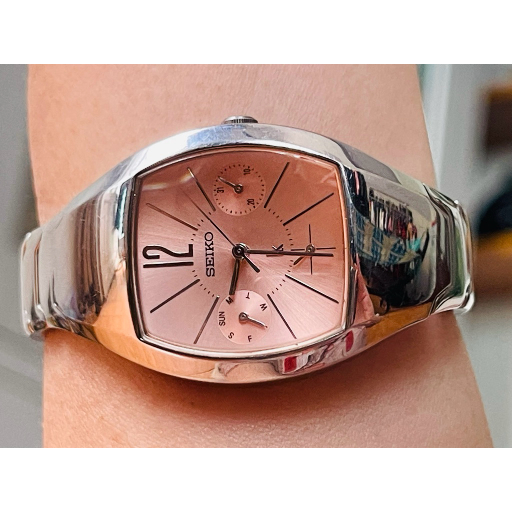 Đồng hồ Seiko Lk tank bầu màu Hồng cam siêu đẹp.