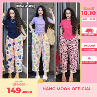 Set Đồ Nữ Hot Bigsize Hằng Moon Áo Tăm Trơn Phối Quần Đũi Hoa, Lai Quần Có Phối Ren [BIGSIZE 45-85kg]