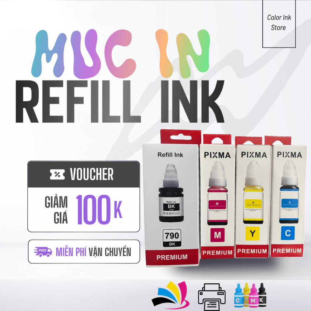 Bộ Mực Refill Ink Chính Hãng Canon GI-790 (BK/C/M/Y) – Cho Máy G1000/G1010/G2000/G2010/G3000/G3010… 