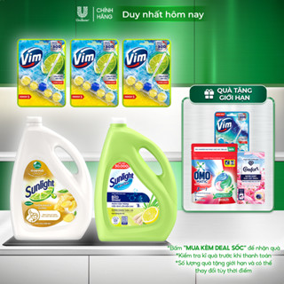 Combo Dọn dẹp Chữa lành | Sunlight Rửa chén Gừng 3.5kg | Sunlight Lau sàn Chanh sả 3.6kg | Viên treo Vim Chanh 3x50g