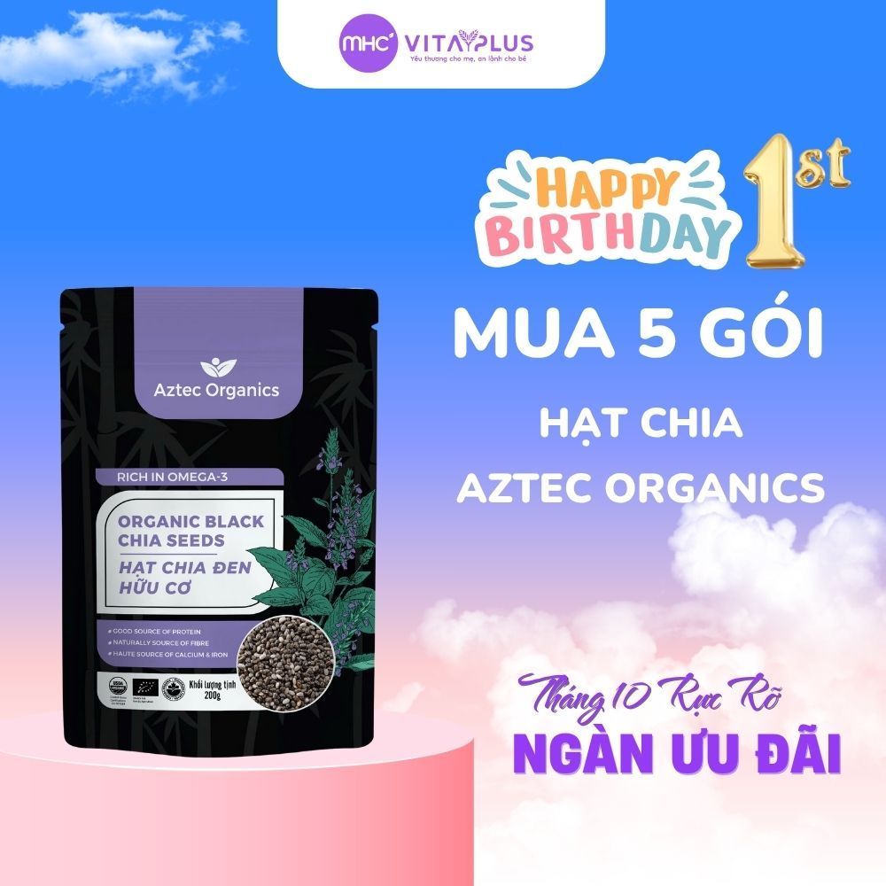 Combo 5 gói Hạt chia hữu cơ - Aztec Organics 200gr giàu dinh dưỡng, healthy