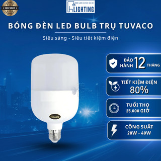  Búp Đèn LED Buld Trụ Trơn TUVACO 20W 40W Ánh Sáng Trắng | Siêu Sáng Tiết Kiệm Điện Bền Bỉ BH 1 Năm 