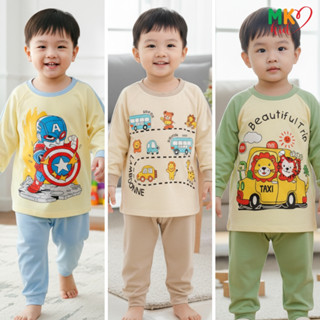 Bộ Thu Đông Dài Tay Minky Mom Cho Bé Trai 10-28kg Vải Thun Lạnh Mềm Mát Với Hình in Oto Siêu Nhân