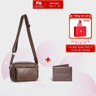 COMBO SIÊU HỜI - Túi đeo chéo unisex Fadoda FDC17 và Ví da bò Fadoda VN046