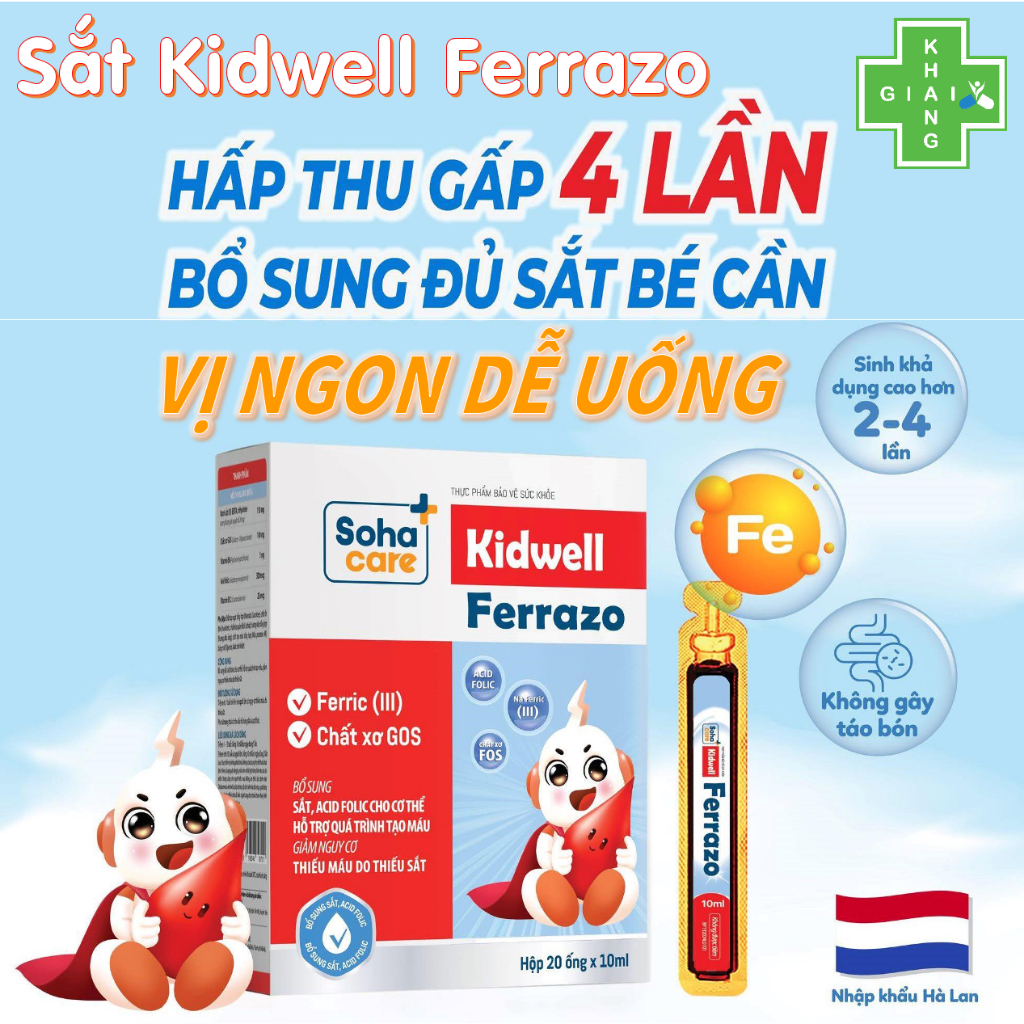 Dung dịch uống bổ sung sắt hữu cơ, giúp phát triển thần kinh, hạn chế ốm vặt cho mẹ và bé Kidwell Fe