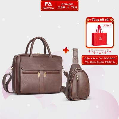 COMBO SIÊU HỜI - Cặp da công sở Fadoda FCD306 và Túi đeo chéo bao tử Fadoda FDC16