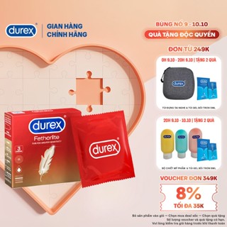 Bao cao su Durex Fetherlite siêu mỏng, size 52.5mm, 3 bao/hộp