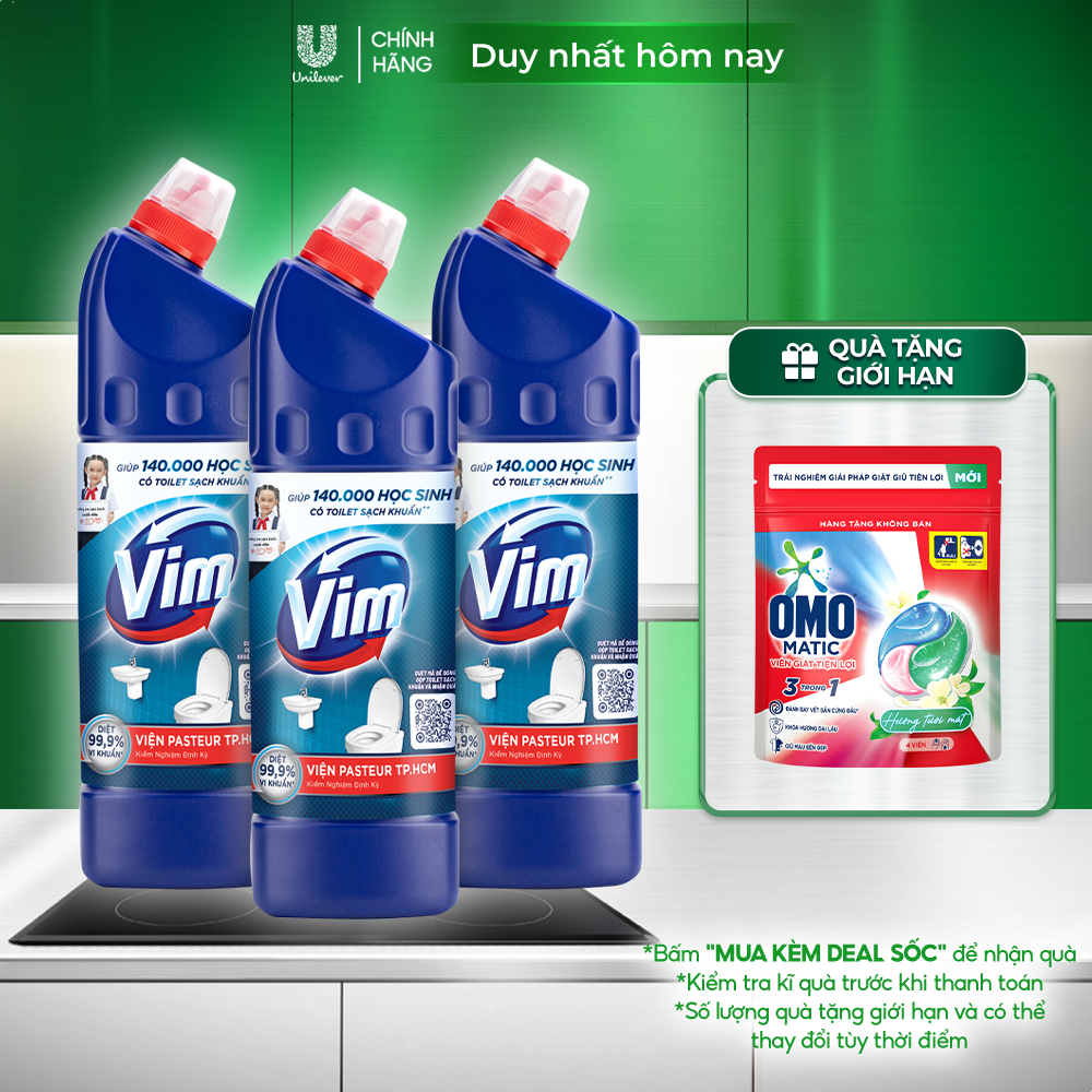 Combo 3 Nước Tẩy Bồn Cầu và Nhà Vệ Sinh Vim Diệt Khuẩn| Diệt 99,9% Vi Khuẩn (880ml)