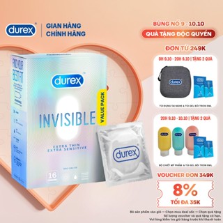 Bao Cao Su Durex Invisible Siêu Mỏng, Size 52 mm, Hộp 16 Bao Mới Ra Mắt - Hộp Lớn Siêu Tiết Kiệm