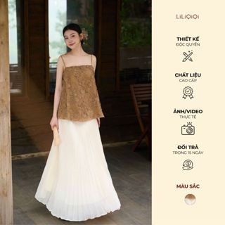 Set váy nữ sang chảnh dáng dài xếp li mix  áo 2 dây ren dệt hoa nổi Đan Hạ LiLiQiQi By LeeGi-AV877
