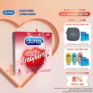 Bao cao su Durex Sensual Strawberry hương dâu (size 53mm, 3 bao/hộp)
