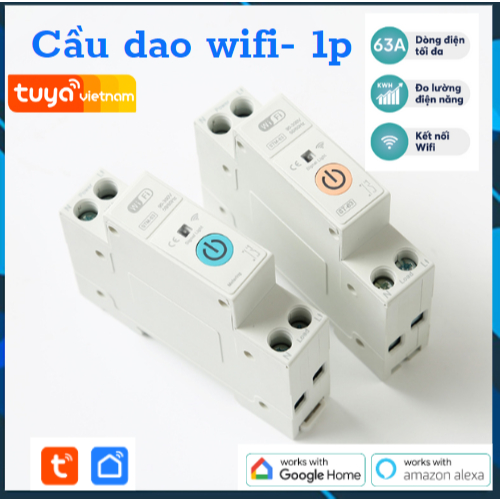 Aptomat-63A cầu dao CB tuya WIFI TUYA 1P, đo điện năng tiêu thụ, điều khiển từ xa qua điện thoại