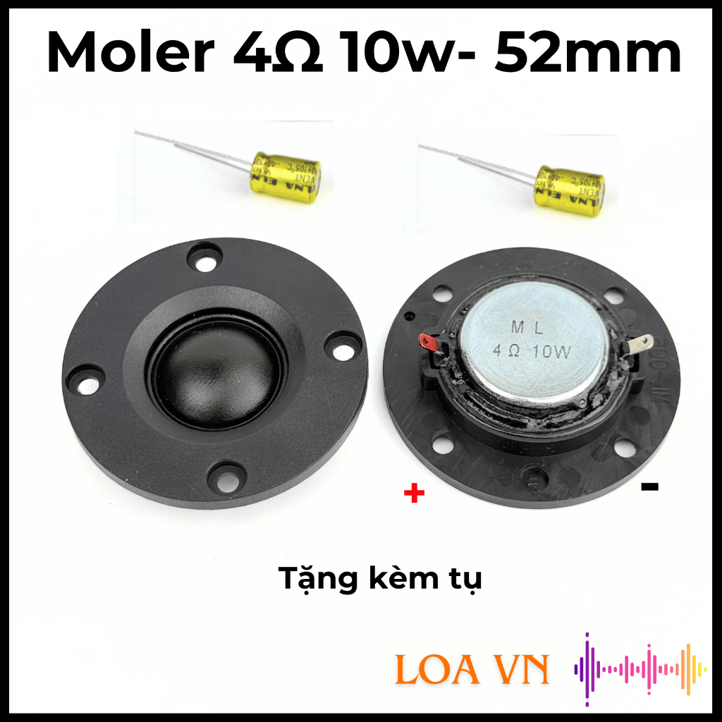 Loa treble lụa Moler 2 inch 4ohm 10w, 8ohm 10w tặng tụ, kiểu dáng tròn treble có vành từ Loa VN