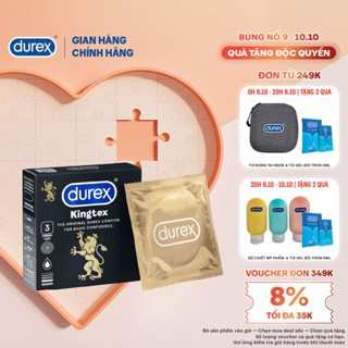 Bao cao su Durex Kingtex ôm sát, bôi trơn, size 49mm, hộp 3 bao