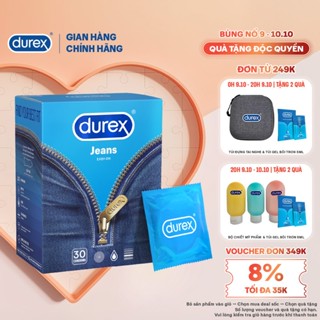Bao cao su Durex Jeans cơ bản, bôi trơn, size 52.5mm, hộp 30 bao