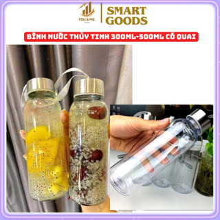 Bình nước thủy tinh có quai, chai đựng nước detox 500ml tiện lợi với dây xách dễ sử dụng.