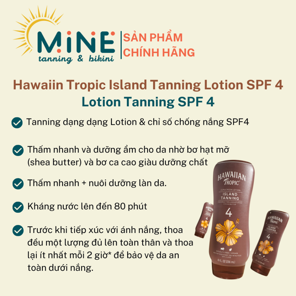 Hawaiian Tropic - Island Tanning Lotion SPF 4 – Kem Dưỡng Nâu Da
