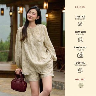  Set Đồ Nữ Sang Chảnh Quần Ngắn Áo Ren Hoa Tay Bồng 2 Lớp Form Rộng LiLiQiQi By LeeGi - AQ754 