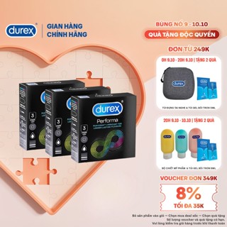 Bộ 3 hộp Durex Performa kéo dài thời gian, size 52mm, 3 bao/hộp