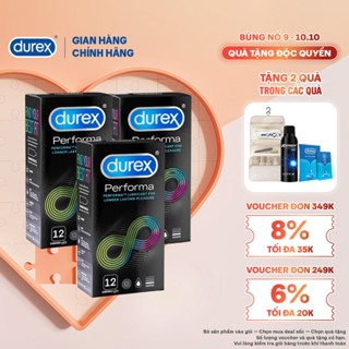 Bộ 3 hộp Durex Performa kéo dài thời gian size 52mm, hộp 12 bao