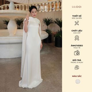 Váy Nữ Sang Chảnh Dáng Dài Yếm Choàng Lụa Trơn Thiết Kế LiLiQiQi By LeeGi – DD1006